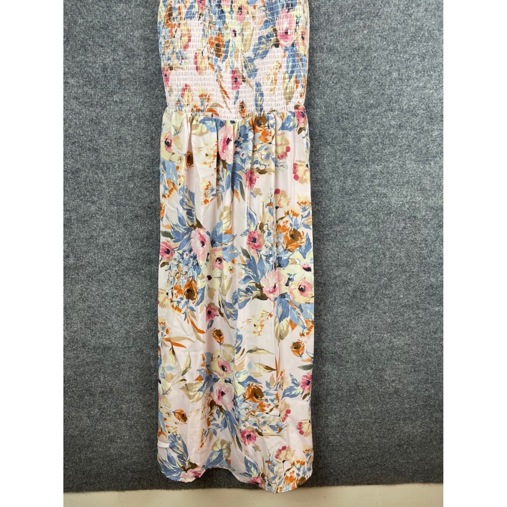 Gypsies & Moondust Floral Maxi Dress Women's Medium Pink Blue Smocked Sleeveless - Picture 3 of 12
